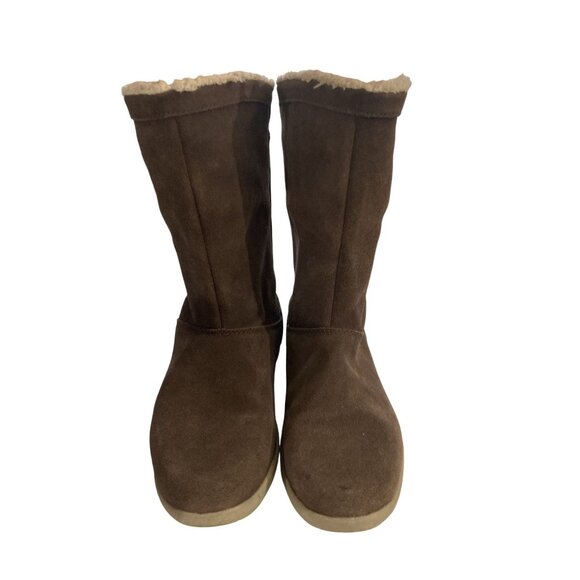 Crocs Women's size 7 Brown Suede Mid-Calf  faux fur lined Boots - Picture 1 of 7